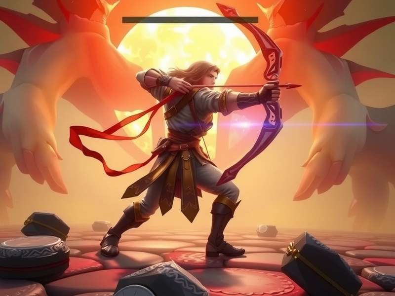 Archero Vanguard Pro Gameplay Guide Archero Vanguard player using a special arrow ability during a boss fight with tips overlaid